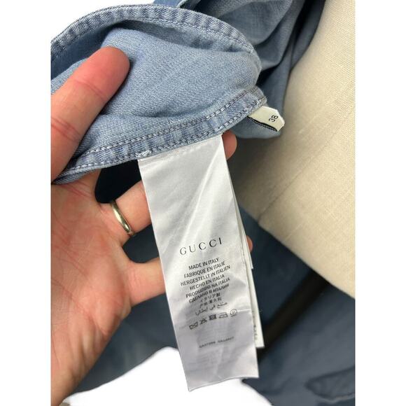 Gucci NWT SS 19 Bleached Oversized Denim Midi Dress w/ Cat Broach 38 M - Picture 6 of 9